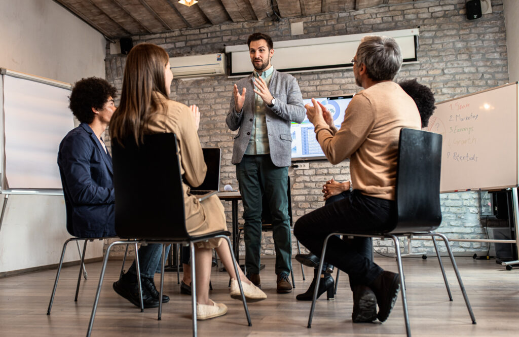 Group of diverse group of business people having a meeting while